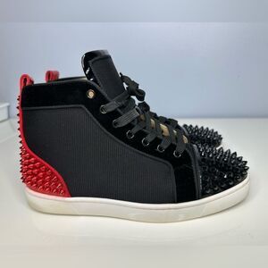Christian Louboutin LOUIS Spikes Black Suede Leather High Top Shoes Women’s 10